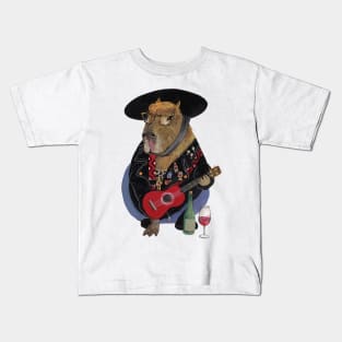 Capybara ukulele player wine lover Kids T-Shirt